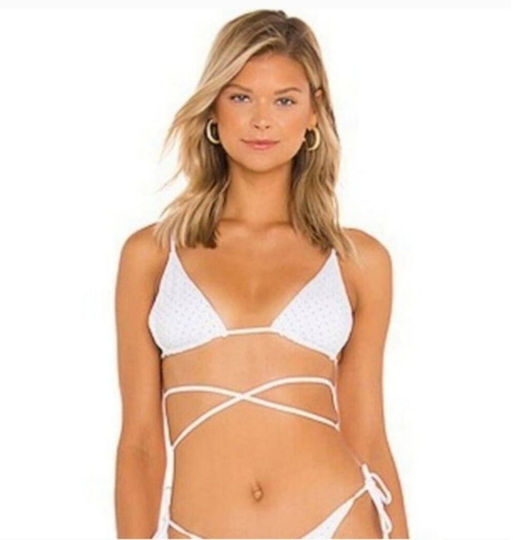 L*Space Kara Studded Bikini Top in White Size Medium Triangle